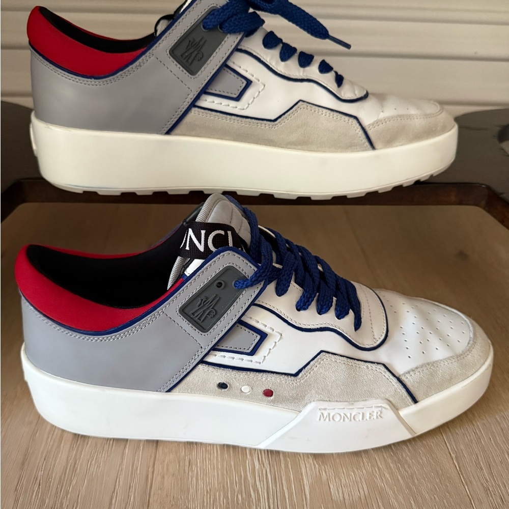 Moncler White and Gray Retro Sneakers with Chunky Sole